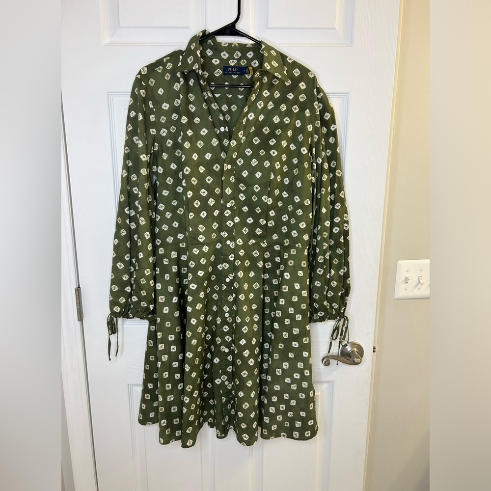 Polo Ralph Lauren Dress Size 12 Green Button Balloon Sleeves 100% Cotton - Picture 4 of 11